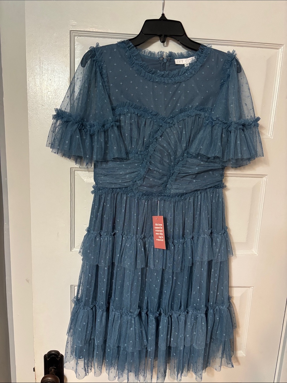 Ivy City Co Whimsical Blue Dot Tulle Ruffle Dress